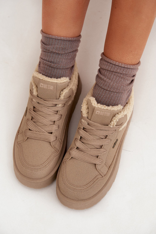 Botas de neve femininas com plataforma e pelo Big Star SS274105 cor areia