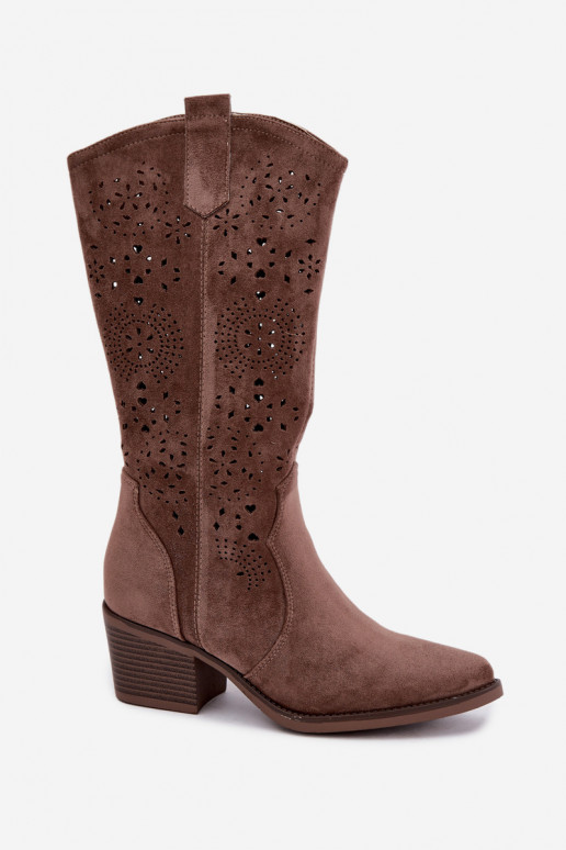Botas longas de estilo cowboy castanhas com recortes Garena