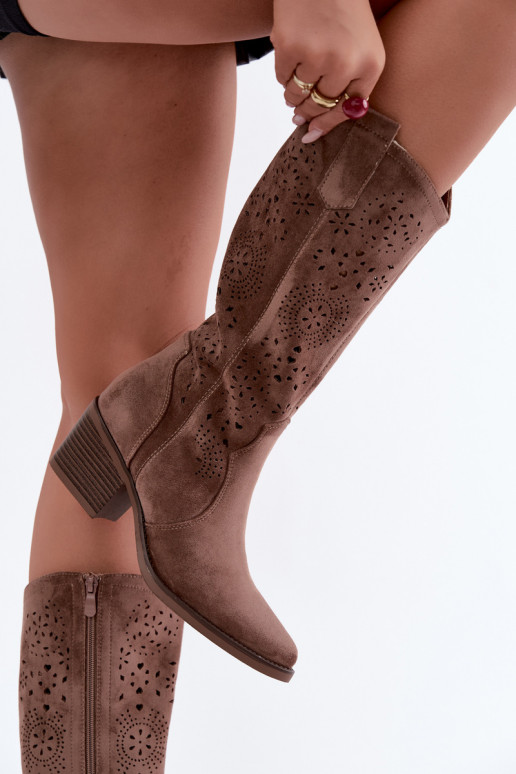 Botas longas de estilo cowboy castanhas com recortes Garena