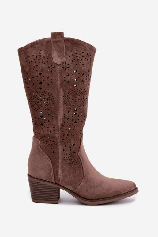 Botas longas de estilo cowboy castanhas com recortes Garena