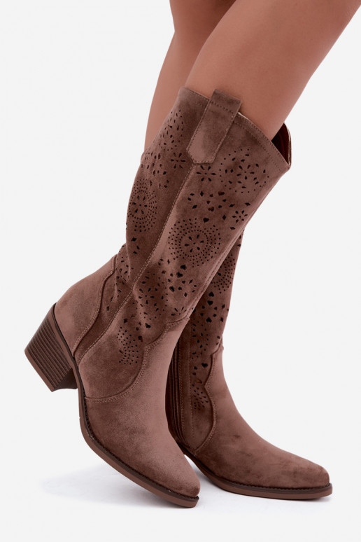 Botas longas de estilo cowboy castanhas com recortes Garena