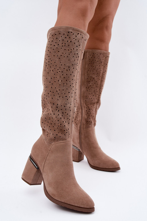 Botas longas com elementos recortados e saltos S.Barski HY62-8122 areia