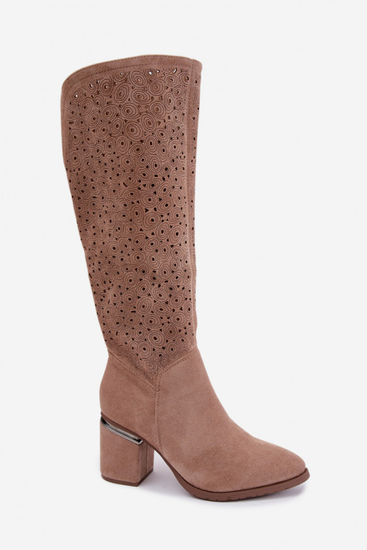 Botas longas com elementos recortados e saltos S.Barski HY62-8122 areia