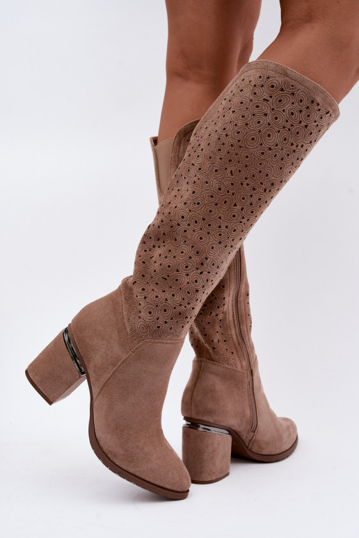 Botas longas com elementos recortados e saltos S.Barski HY62-8122 areia