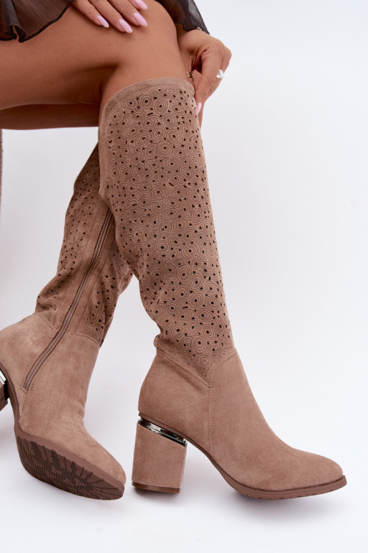 Botas longas com elementos recortados e saltos S.Barski HY62-8122 areia