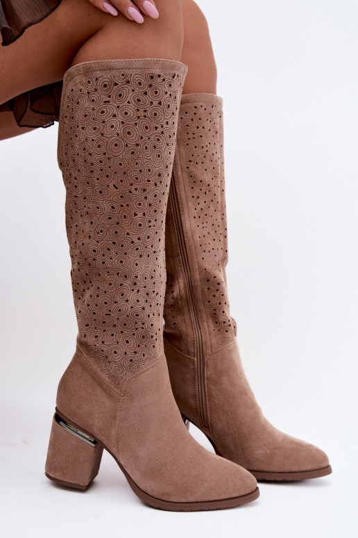 Botas longas com elementos recortados e saltos S.Barski HY62-8122 areia