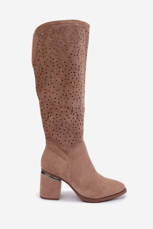 Botas longas com elementos recortados e saltos S.Barski HY62-8122 areia