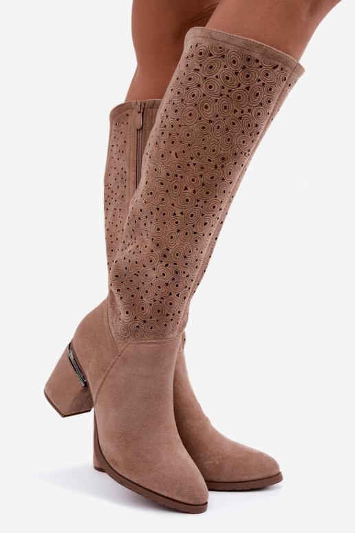 Botas longas com elementos recortados e saltos S.Barski HY62-8122 areia