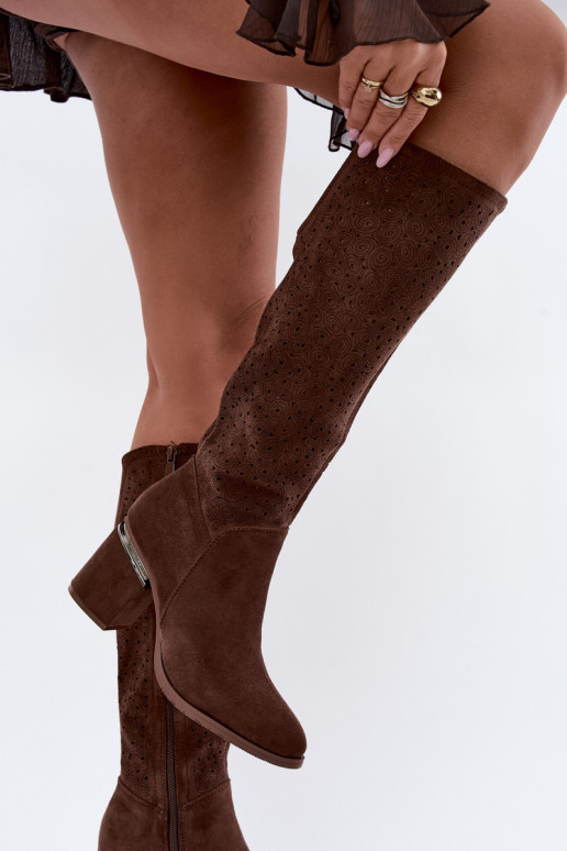 Botas longas com elementos recortados e saltos S.Barski HY62-8122 castanho