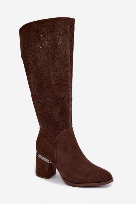Botas longas com elementos recortados e saltos S.Barski HY62-8122 castanho