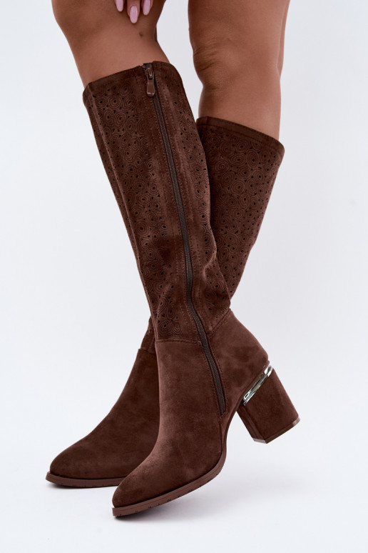 Botas longas com elementos recortados e saltos S.Barski HY62-8122 castanho