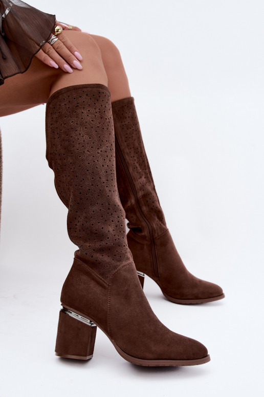 Botas longas com elementos recortados e saltos S.Barski HY62-8122 castanho