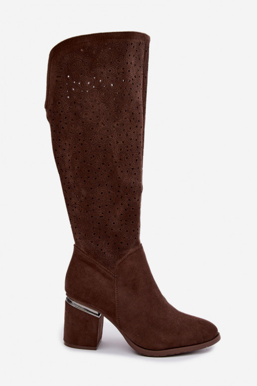 Botas longas com elementos recortados e saltos S.Barski HY62-8122 castanho