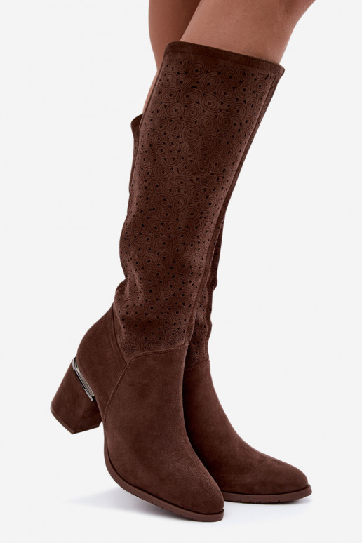Botas longas com elementos recortados e saltos S.Barski HY62-8122 castanho
