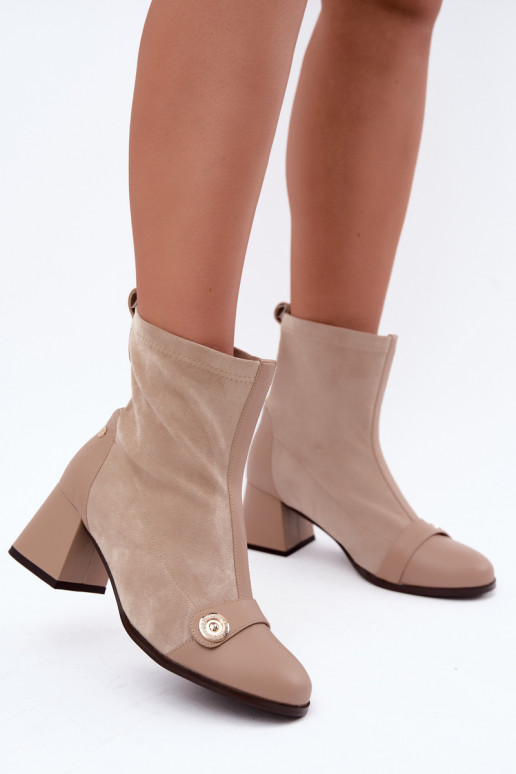 Botins de couro femininos Klocke Tai turiciejka K7819-04 na cor areia
