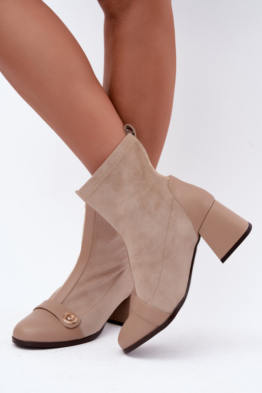 Botins de couro femininos Klocke Tai turiciejka K7819-04 na cor areia