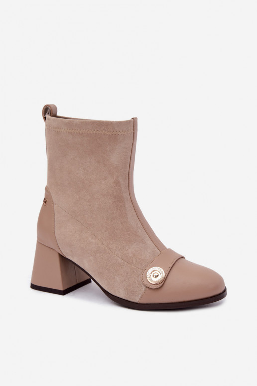 Botins de couro femininos Klocke Tai turiciejka K7819-04 na cor areia
