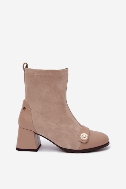 Botins de couro femininos Klocke Tai turiciejka K7819-04 na cor areia