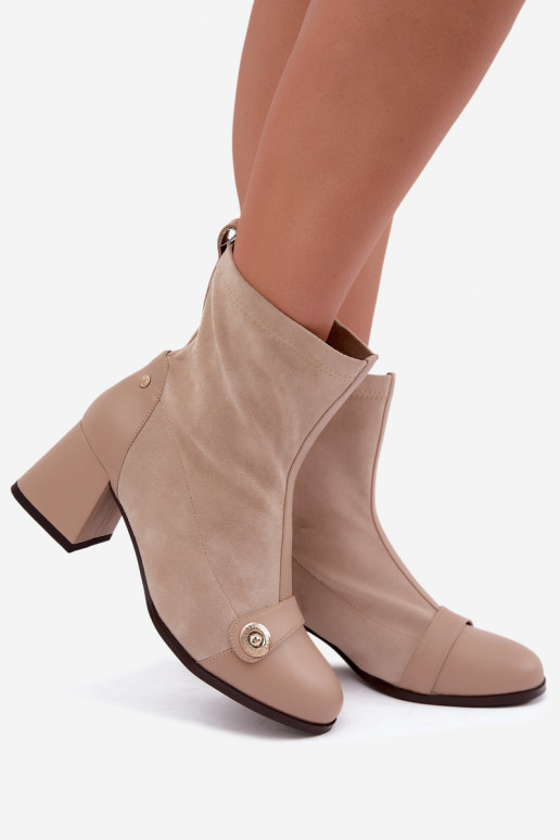 Botins de couro femininos Klocke Tai turiciejka K7819-04 na cor areia