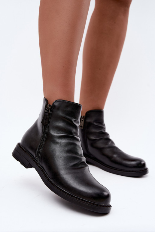 Botins isolados com babados e saltos largos Vinceza 58683 preto