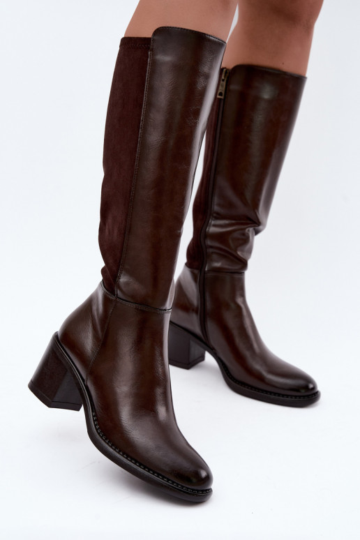 Botas longas isoladas com salto Vinceza 58652 chocolate