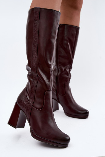 Botas longas isoladas com salto bordô Alessa