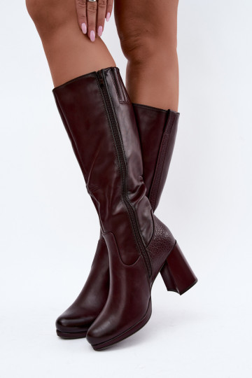 Botas longas isoladas com salto bordô Alessa 2