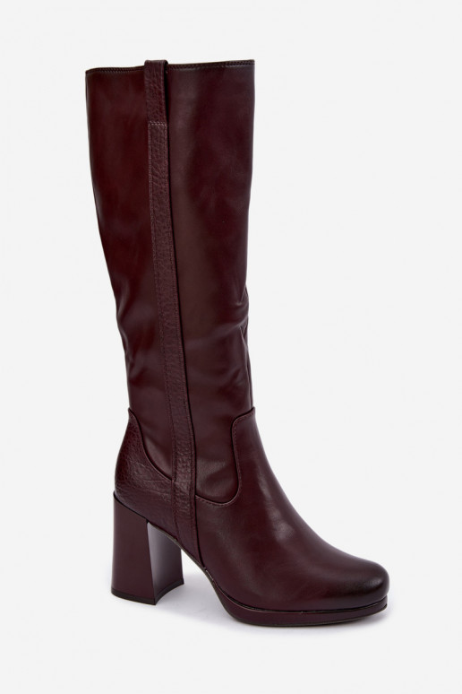 Botas longas isoladas com salto bordô Alessa