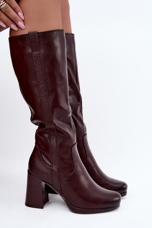 Botas longas isoladas com salto bordô Alessa