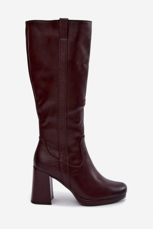 Botas longas isoladas com salto bordô Alessa
