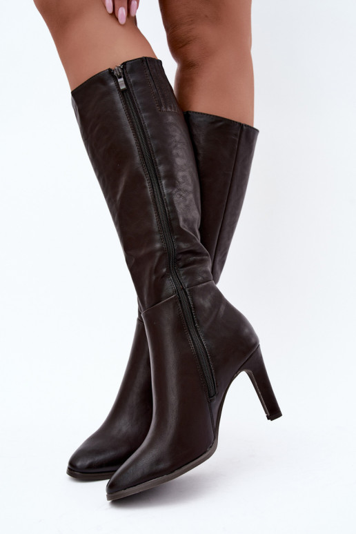 Botas femininas aquecidas até o joelho com salto em chocolate Rosmella