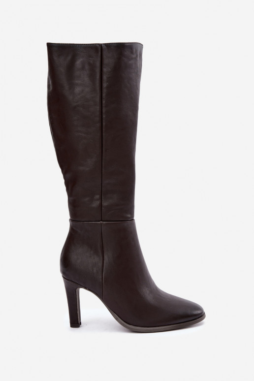Botas femininas aquecidas até o joelho com salto em chocolate Rosmella
