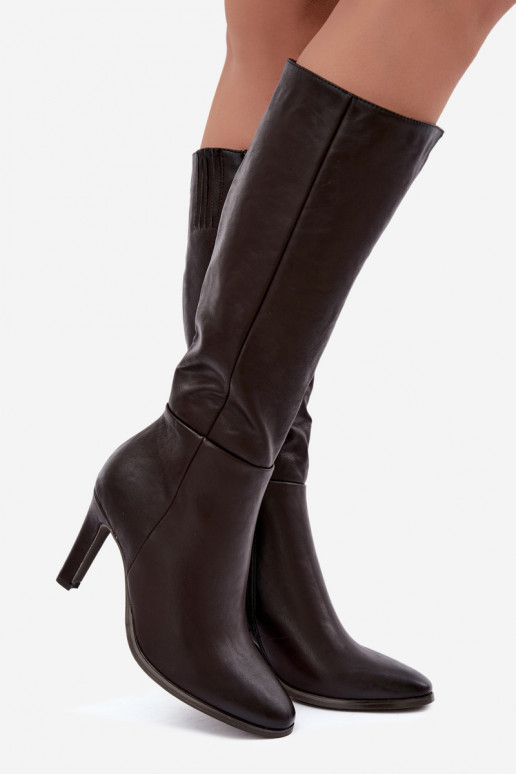 Botas femininas aquecidas até o joelho com salto em chocolate Rosmella