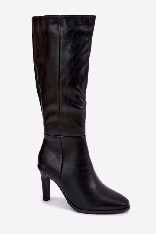 Botas femininas aquecidas até o joelho com salto em preto Rosmella
