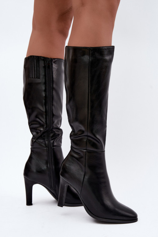 Botas femininas aquecidas até o joelho com salto em preto Rosmella