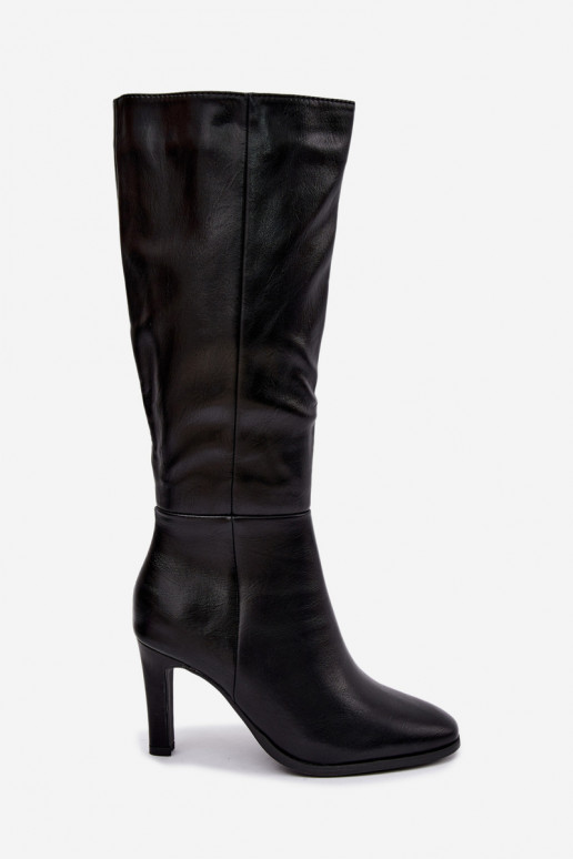 Botas femininas aquecidas até o joelho com salto em preto Rosmella