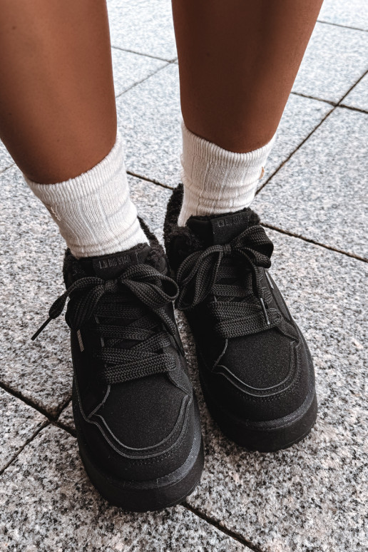 Botas de neve femininas com plataforma e pelo Big Star SS274104 em preto