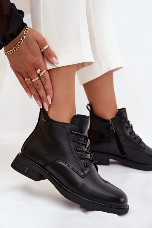 Botins isolados femininos com salto baixo Vinceza 39953 pretos
