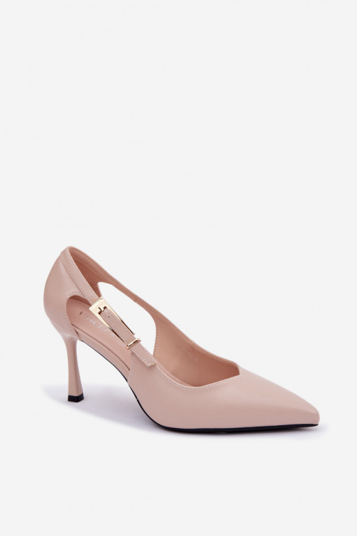 Sapatos de salto alto bege com recortes e fivelas Vinceza 62288