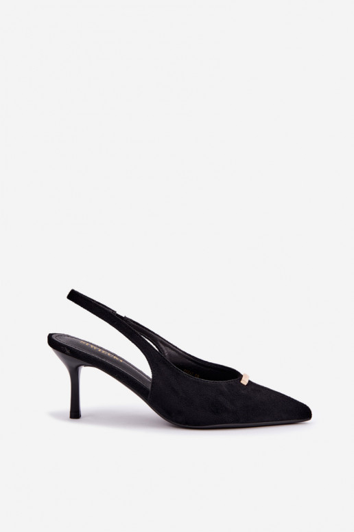 Sapatos pretos com saltos abertos e detalhes dourados Renisa