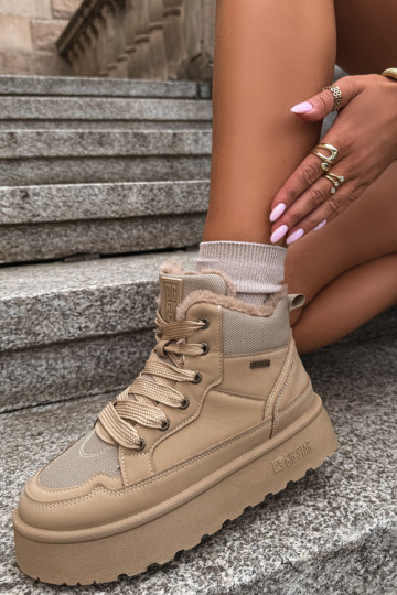Botas de neve femininas com cadarços e pelagem areia Big Star 2