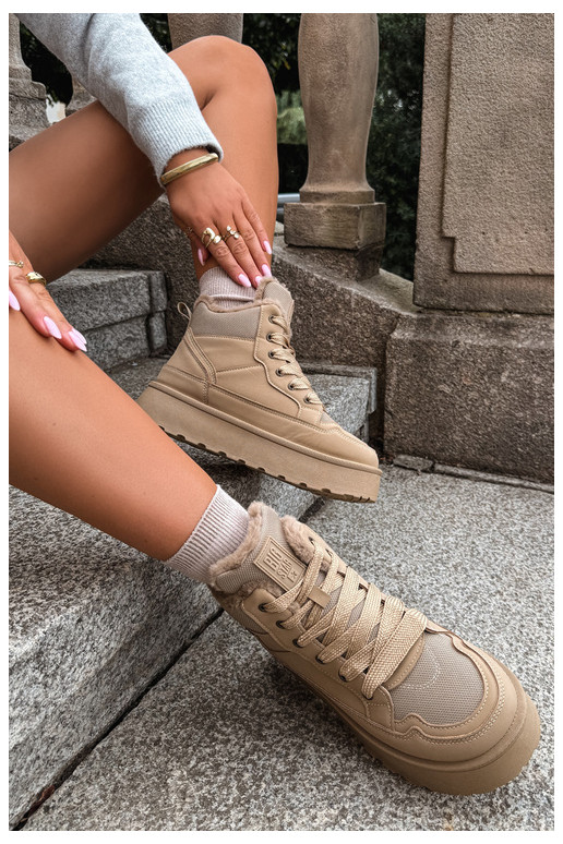 Botas de neve femininas com cadarços e pelagem areia Big Star