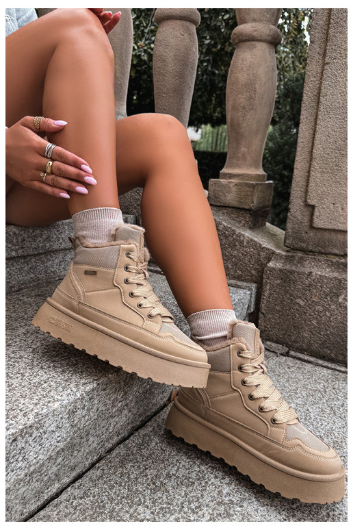 Botas de neve femininas com cadarços e pelagem areia Big Star