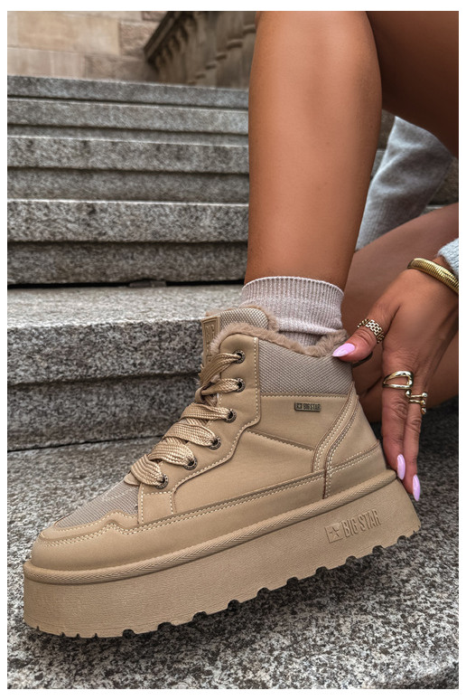 Botas de neve femininas com cadarços e pelagem areia Big Star