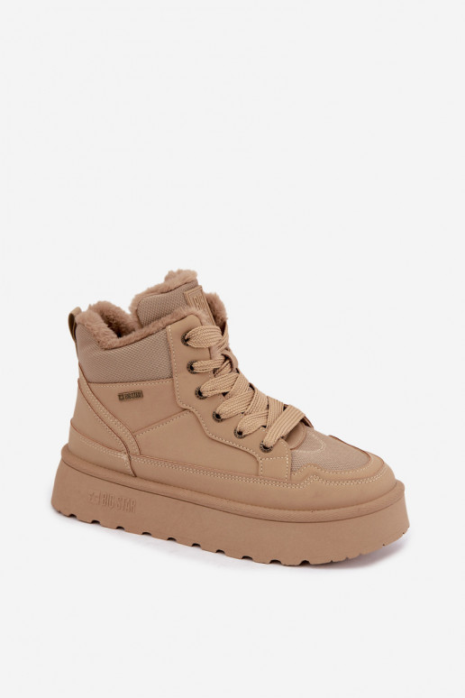 Botas de neve femininas com cadarços e pelagem areia Big Star