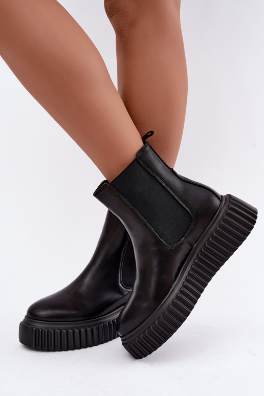 Botins femininos elegantes com plataforma preta Big Star