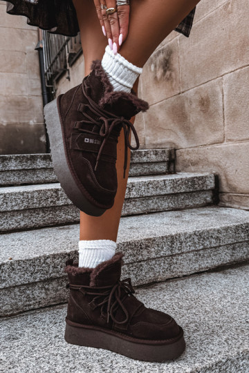 Botas de neve femininas em camurça chocolate Big Star