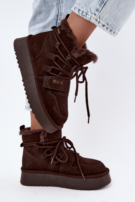 Botas de neve femininas em camurça chocolate Big Star