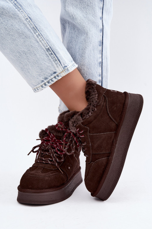 botas de neve em camurça sintética para mulheres com atacadores Big Star UU274312 na cor chocolate