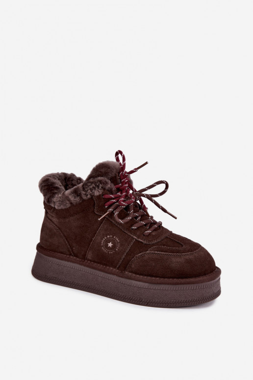 botas de neve em camurça sintética para mulheres com atacadores Big Star UU274312 na cor chocolate